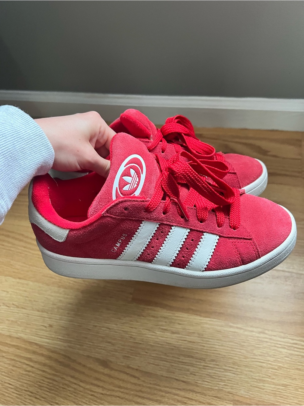 Adidas Red Suede Campus Sneakers with White Stripes
